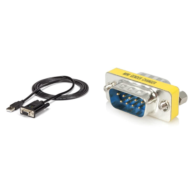 StarTech.com USB to Serial RS232 Adapter - DB9 Serial DCE Adapter Cable & com Slimline Serial DB9 Gender Changer - M/M - Serial Gender Changer - DB-9 (M) to DB-9 (M) - GC9SM 921.6 Kbps / Null Modem Adapter + Changer