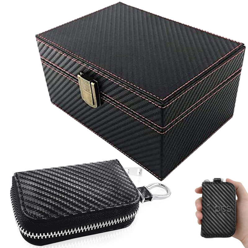 [AUSTRALIA] - Faraday Box for Car Keys and Carbon Fiber Faraday Bag for Key Fob Portable Keyless Entry Signal Blocking Pouch RFID Box for Car Keys Fob Protector Box Car Theft Prevention(Small Box+1 Car Key Case) A02-Small Box+1 Shielding Bag 