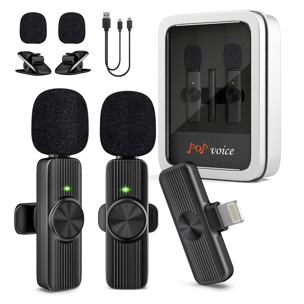 2 Pack Wireless Lavalier Microphone for iPhone iPad, Cordless Omnidirectional Lapel Mic, Clip on Microphone for Video Recording, YouTube, Facebook,TikTok, Interview Livestream & Podcast