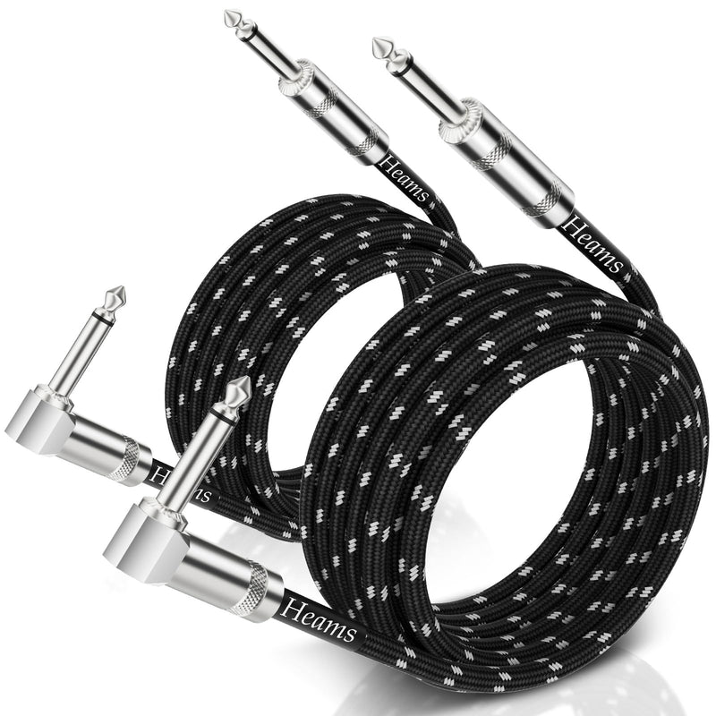 2 Pack Premium 10 FT Guitar Cable, 1/4 Inch Instrument Cable- Noise Free and Long-lasting Guitar Chord- AMP Cord for Bass, Electric Guitar, Electric Mandolin, Right Angle 10FT 2PK Right Angle to Straight Angle Black White