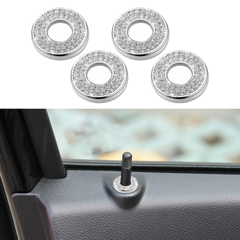 [AUSTRALIA] - 4PCS Bling Car Door Lock Inner Stickers, Bling Car Inner Door Lock Sparkle Stickers, Rhinestones Pull Rod Bolt Decorations Car Interior Accessories for Mercedes Benz C Class C200L GLC260 White 