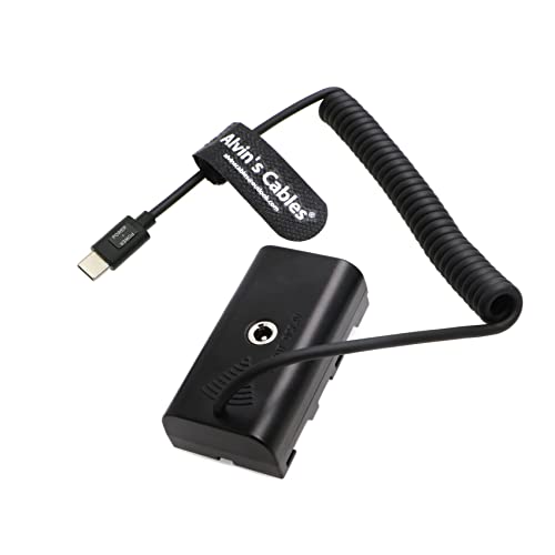 Alvin’s Cables USB-C Type-C PD to NP-F550 Dummy Battery Coiled Power Cable for Sony NP-F550| F770| F570| F970 Atomos Ninja V| Shinobi| Shogun 7 Monitor