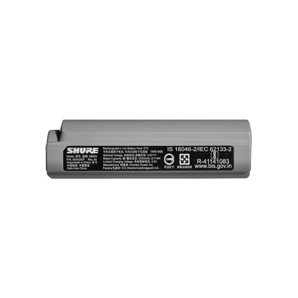 Shure GLX-D+ Dual Band SB904 Lithium-Ion Rechargeable Battery with up to 12 Hours of Runtime, Compatible with GLXD+ Digital Wireless Systems (GLXD1+ Bodypacks and GLXD2+ Handheld Transmitters) SB904 Battery