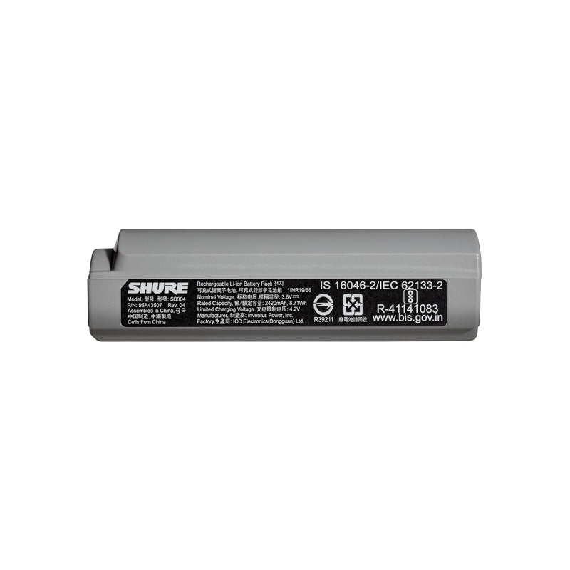 Shure GLX-D+ Dual Band SB904 Lithium-Ion Rechargeable Battery with up to 12 Hours of Runtime, Compatible with GLXD+ Digital Wireless Systems (GLXD1+ Bodypacks and GLXD2+ Handheld Transmitters) SB904 Battery