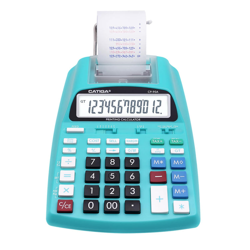 CATIGA Printing Calculator with Tape Print Out - 10 Key Adding Machine with Paper Roll, Desktop Electric Calculator for Accounting, Business, Finance, Home Office Use CP90A 5) Light Blue