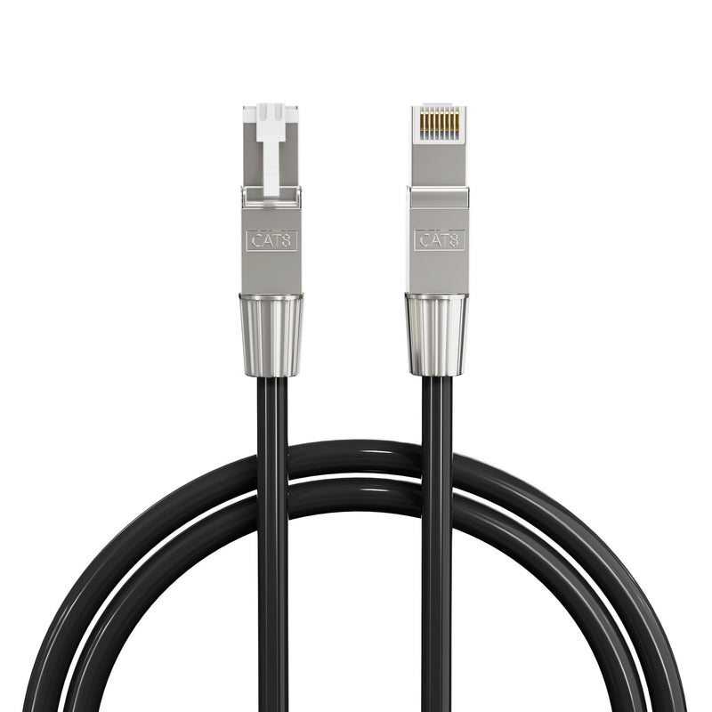SYSTON Cat8 Ethernet Cable Patch 20ft Black, 2000MHz 2GHz 40GB Solid Bare Copper S/FTP Braided Shielded, 22/4 22 AWG 4 Pair CMR CL2R FT4, Network LAN Cable for Indoor/Outdoor PoE Internet PC Laptop 20 FT