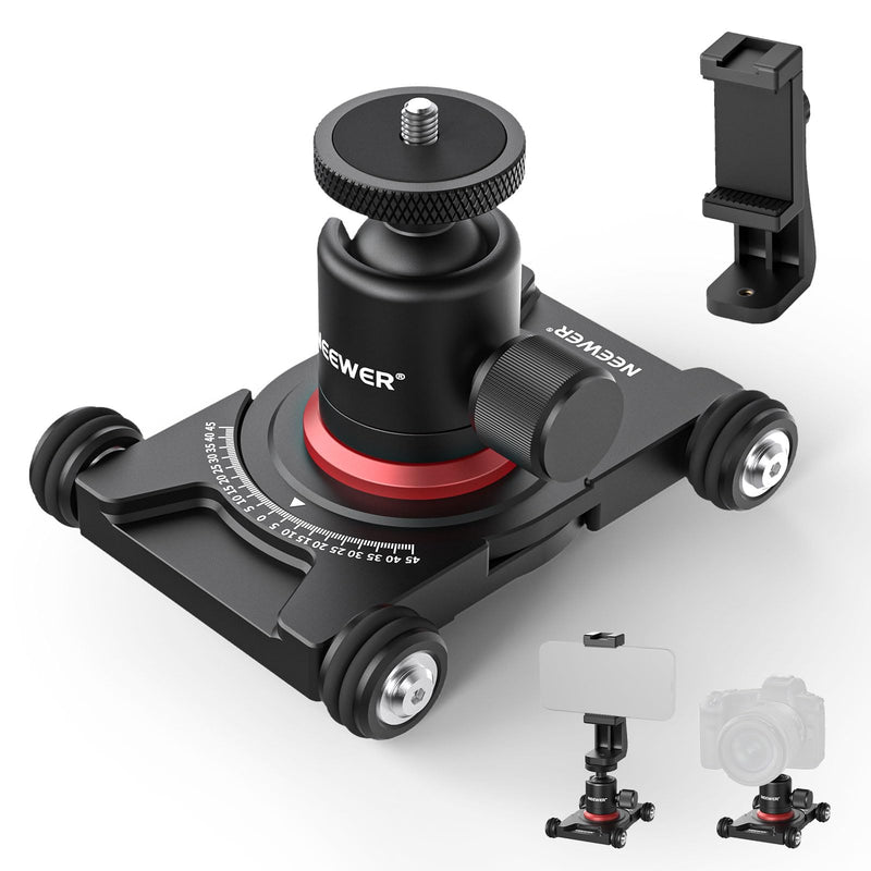 NEEWER Camera Slider Dolly with Ball Head & Phone Clamp,4 Wheeled Tabletop Dolly Manual Skater with 360° Panorama Compatible with DSLR Camera Video Camcorder GoPro iPhone and Android Smartphone, SD001