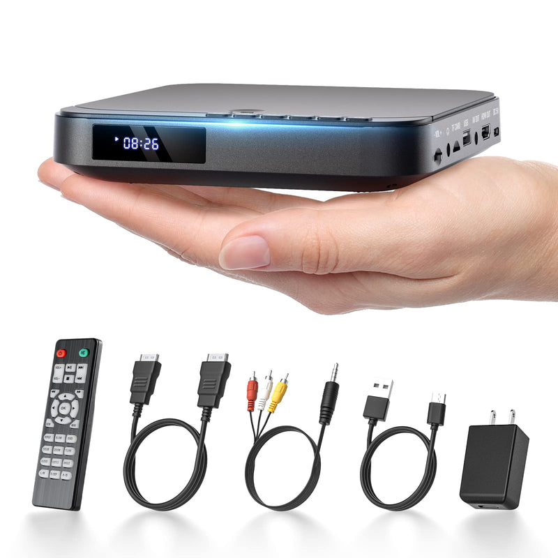 Desobry Mini DVD Player HDMI, 1080P HD Small Compact DVD Player for Smart TV with All Region Free, DVD CD Player with AV Output, USB/TF Card Input, Remote Control, Support PAL/NTSC Black