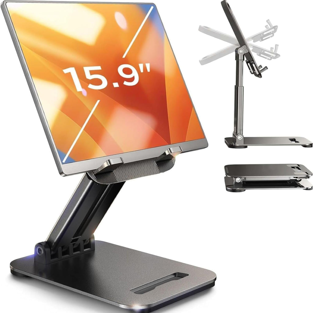 LISEN Tablet Stand for Desk, Foldable iPad Stand Holder Portable Monitor Stand, iPad 10th Generation Accessories for Office Kindle iPad Pro 4-15.9" Black