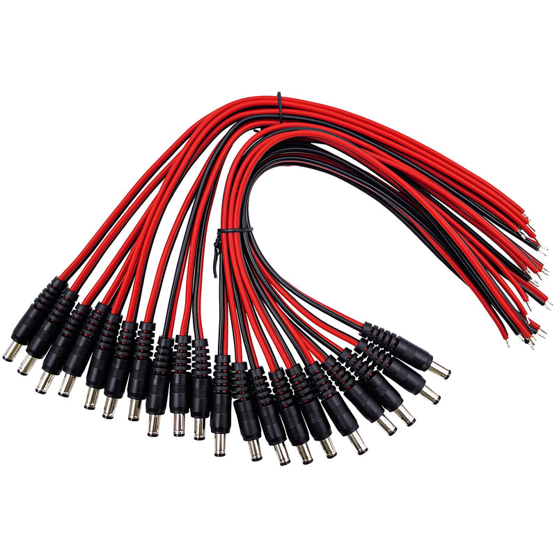 DC Power Pigtails Cable, 20Pcs DC 5.5 X 2.1 mm Barrel Male DC Plug Connector Pigtail for Led Strip, Security Camera Wire CORD20PC