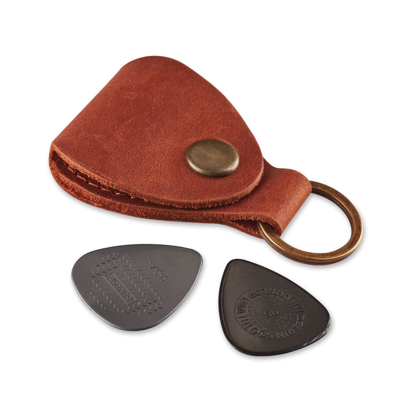 Leather Guitar Pick Holder Keychain, Guitar Pick Holder Case Bag, Plectrum Key Fob Cases Bag, Gift for Guitar Players (Cognac) Cognac
