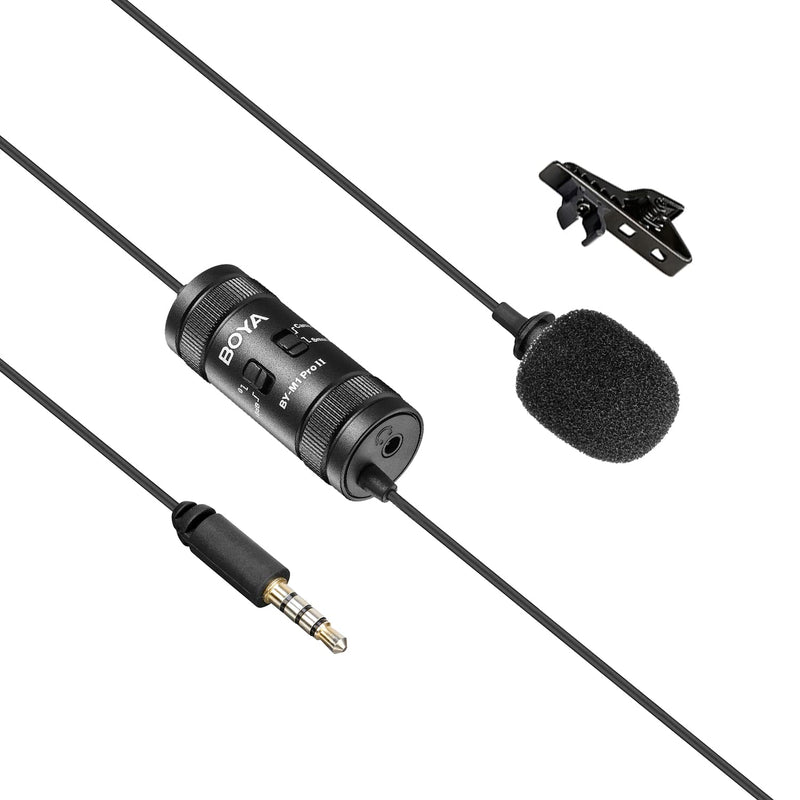 BOYA by-M1 Pro II Lavalier Microphone Noise Cancelling 3.5mm TRS/TRRS Omnidirectional Lapel Mic with Monitoring Port for YouTube Tiktok Interview Broadcast for iPhone/iPad/Smartphone/DSLR Camera BY-M1 Pro Ⅱ