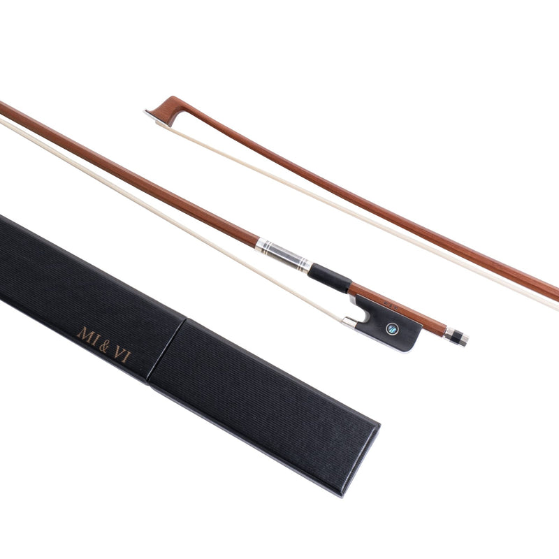MI&VI AB-530 Classic Brazilwood Viola Bow for 14"-17" Violas (Full Size) with Bow Case Included | Well Balanced | Ebony Frog | Silver Mount | Mongolian Horse Hair - MIVI Music
