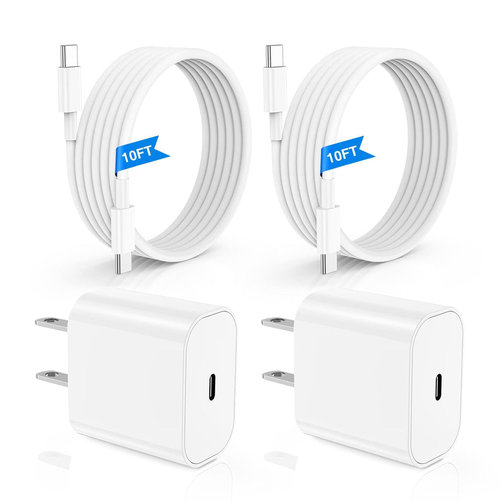 iPhone 15 Fast Charger 10ft,USB C Charging Block and Long Type C to C Cable Cord,iPad Pro Wall Plug Power Adapter Cube Brick for Apple 15 Plus/15 Pro Max/12.9/11 inch/iPad Air/Mini/4/5th/6 Generation 2Pack USB C Charger