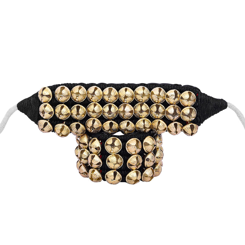 Dancing Bells Anklet Ghungroo with Colored Cushion Pad 3 Line with (30+30) Bells Best For Indian Classical Dance, Indian Style Brass Ankle Bells (BLACK) BLACK