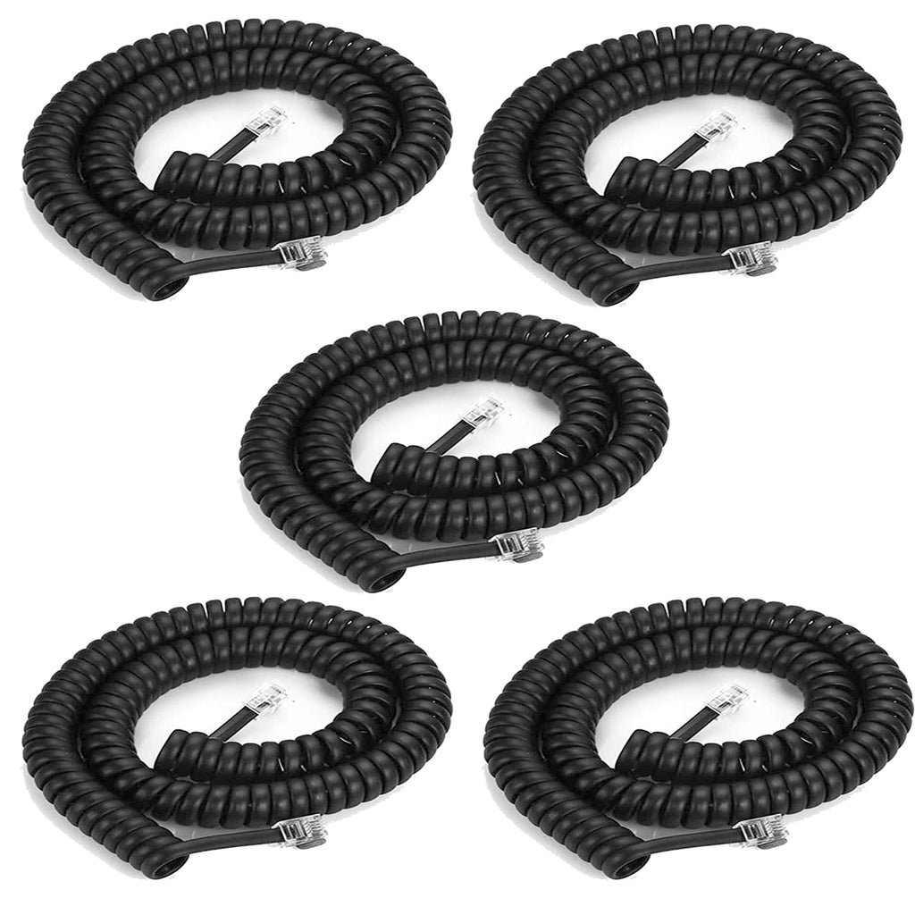 5 Pack Phone Cord Landline8Ft Uncoiled / 1.4Ft Coiled Landline Phone Handset Cable RJ9 4P4C Telephone Accessory- Black 5pack