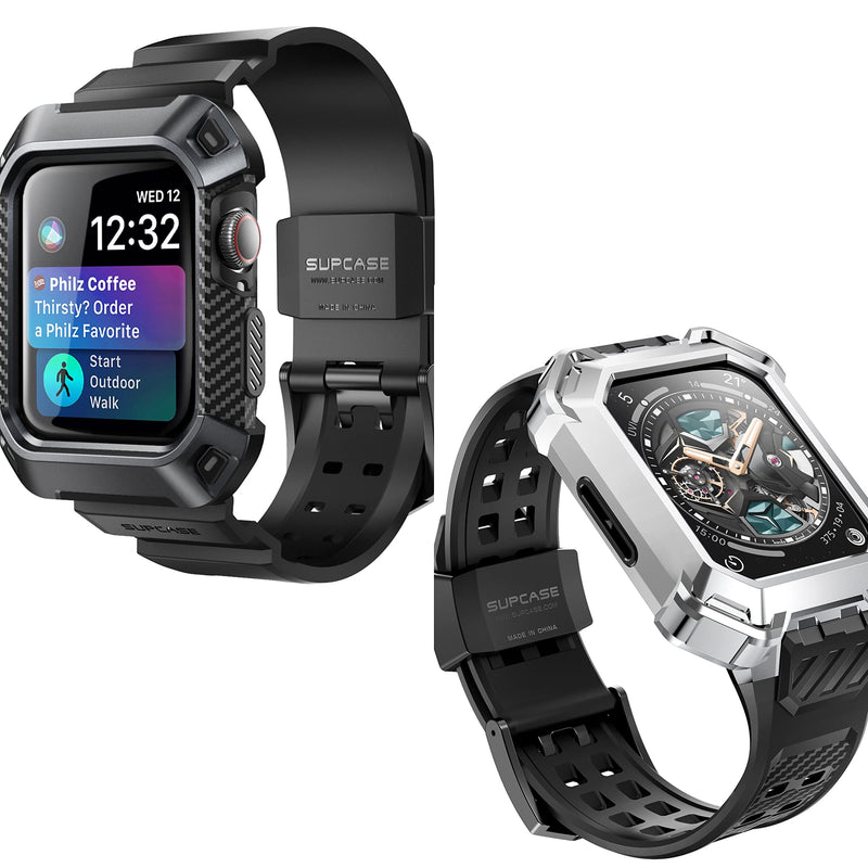 SUPCASE Unicorn Beetle Pro/Unicorn Beetle Pro XT Band for Apple Watch Series 8/7/6/SE/5/4 [45/44mm], Rugged Protective Case with Strap Bands (Black&Silver)