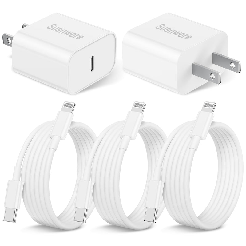 iPhone 14 13 12 Charger Fast Charging, 2 Pack 20W Fast PD USB C Wall Charger Adapter with 3Pack 6Ft USB C to Lightning Cable (MFi Certified) for 14/14 Plus/14 Pro/14 Pro Max/13/ White iPhone 14-6FT