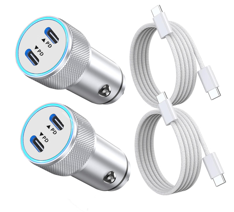 iPhone 15 Car Charger, 2Pack 40W Dual Port USB C Car Charger Adapter+ 2Pack 60W USB C to C Cable Fast Charging Syncing Cord for iPhone 15/15 Pro/15 Pro Max/15 Plus,iPad Pro/iPad Mini 6/iPad Air