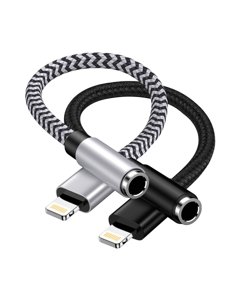 2Pack iPhone Headphone Adapter, [Apple MFi Certified] Lightning to 3.5mm Headphone/Earphone Audio Aux Jack Adapter iPhone Aux Adapter Dongle for iPhone 14 13 12 11 Pro Max Plus Mini XR XS 8 iPad iPod 2*White, Black