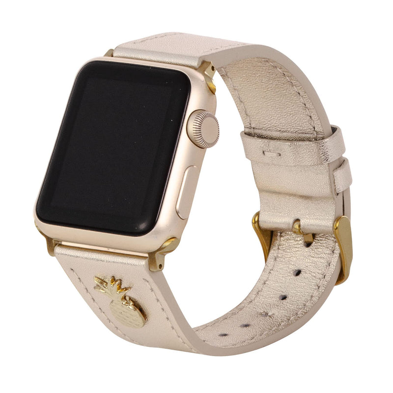 Lilly Pulitzer Genuine Leather Watch Band Sized to Fit 42mm, 44mm, & 45mm Smartwatches, Compatible with Apple Watch Series 1-8 and SE, Gold
