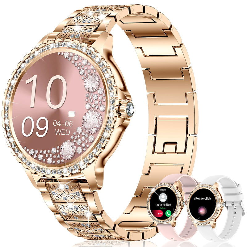 Smart Watches for Women (Answer/Make Call),120+ Sport Fitness Tracker Smartwatch for Android iOS,1.32" HD Screen with Heart Rate/Blood Oxygen/Sleep Monitor/AI Voice Watches for Women,3 Straps