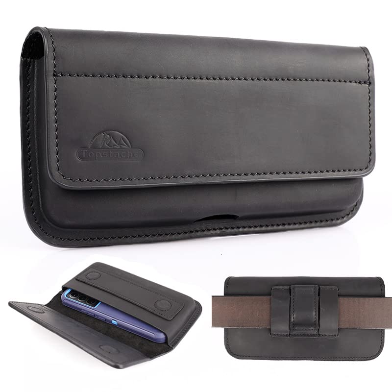 Topstache X-Large Leather Phone Holster,Flip Cell Phone Case with Belt Clip for S23 Ultra S23 Plus,Leather Case for iPhone 14 Pro Max,Universal Smartphone Leather Sheath for Phone with Protective Case Black
