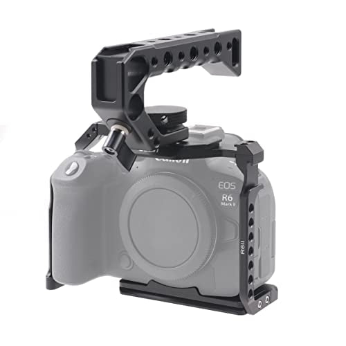 Hersmay EOS R6 II / R6 III Camera Cage with Top Handle for Canon EOS R6 Mark II, R6 Mark III Mirrorless Camera Aluminum Alloy Film Movie Making Camera Video Cage with Shoe Mount For Canon EOS R6II/III