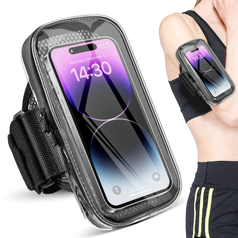 Clear Running Phone Holder Armband, Sports Armband Case for iPhone 14 13 Pro Max 12 11 Plus X XS Samsung Android, Universal Arm Bands Bag with Key Card Pocket for Exercise Walking Workout Fitness Clear