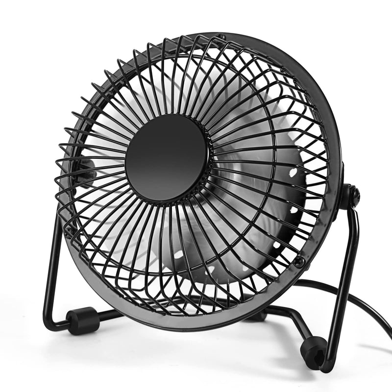 Small Desk Fan, 4 Inch USB Fan Powered by USB, 360° Rotation - Small Fans for Bedroom, Office, Table - Ultra-quiet Personal Cooling Fan with Metal Construction Black
