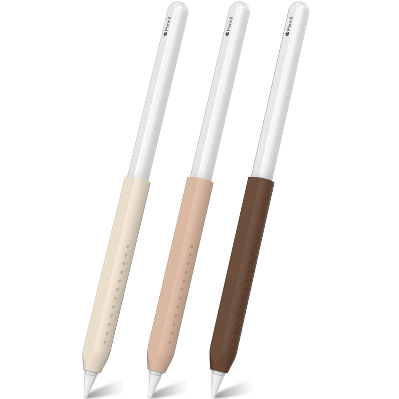 NIUTRENDZ 3 Pack Silicone Grip for Apple Pencil 2nd Generation & Apple Pencil (USB-C) Grip Ergonomic Design Protective Case Cover Sleeve (Beige + Khaki + Brown) Beige + Khaki + Brown