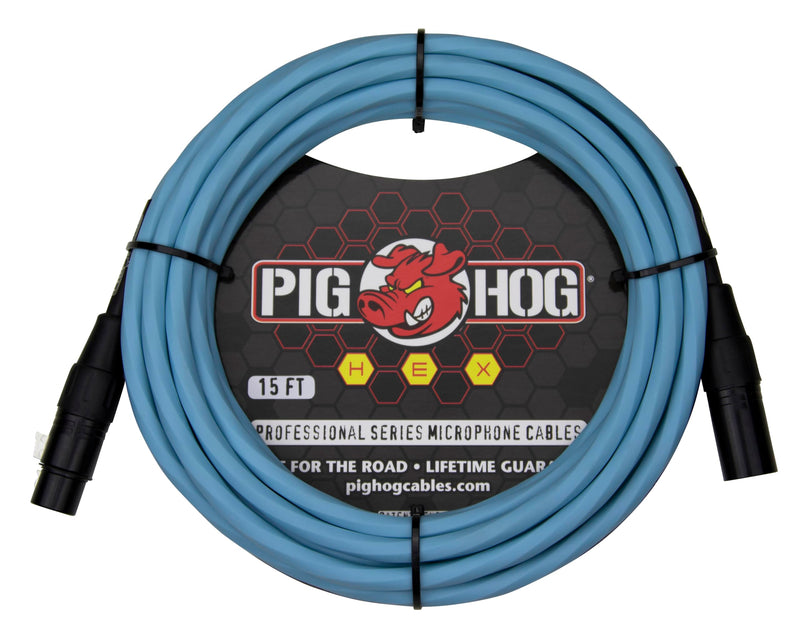 [AUSTRALIA] - Pig Hog PHMH15DB Hex Series Mic Cable, Daphne Blue 15ft 
