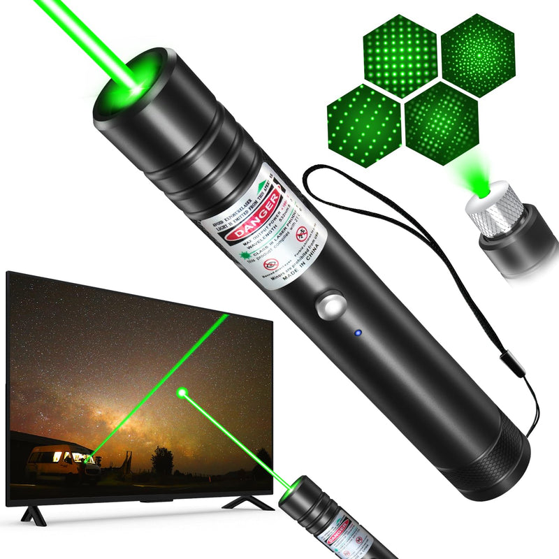 Rechargeable Green Laser Pointer high Power, 10000 Feet Long Range Laser Beam Light Pen, Strong Laser Pointer for TV LED LCD Screen, Green Laser Light for Dogs Cats Outdoor Hunting Teaching Black-Green Light