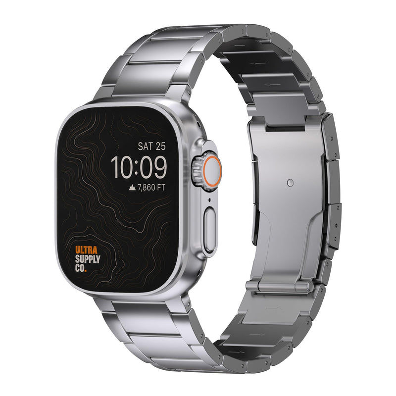 Titanium Band for Apple Watch Ultra 3/2/1 (49mm), DLC Coating | Scratch Resistant Diamond-Like-Carbon Coating, Titanium Bracelet with Folding Clasp, Color Matching Natural Titanium Natural Titanium | Foldover Clasp | 22mm