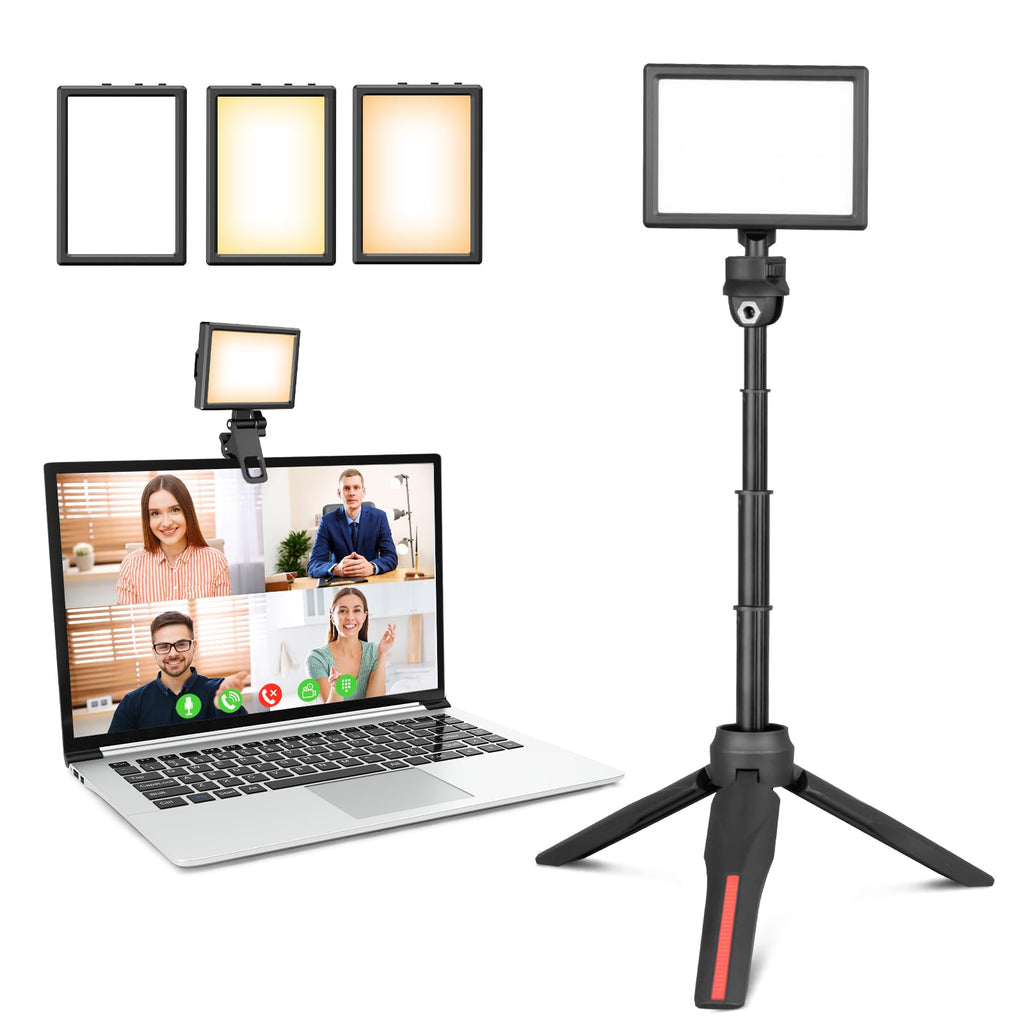 Aureday Rechargeable USB LED Video Light with Adjustable Tripod Stand for Tabletop/Low-Angle Shooting/Zoom/Video Conference Lighting/Game Streaming/YouTube Video Photography Phone Light with Tripod
