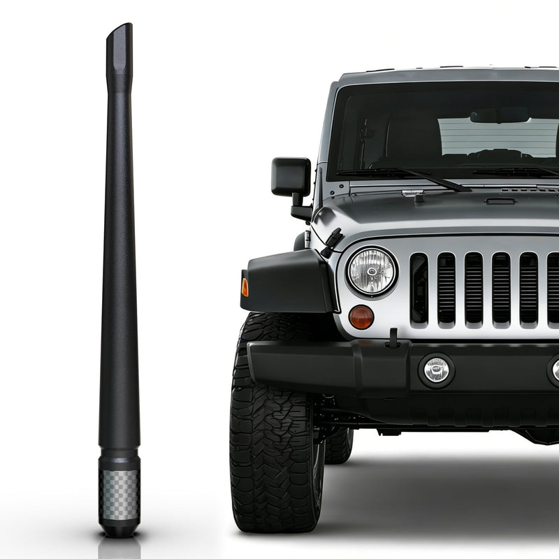 Tekk Carbon Fiber Short Antenna Compatible with 2007-2026 Jeep Wrangler JK JL Rubicon JKU JLU / 7.9 Inches Premium Flexible Rubber/Designed for Enhance FM/AM Radio Signal Reception