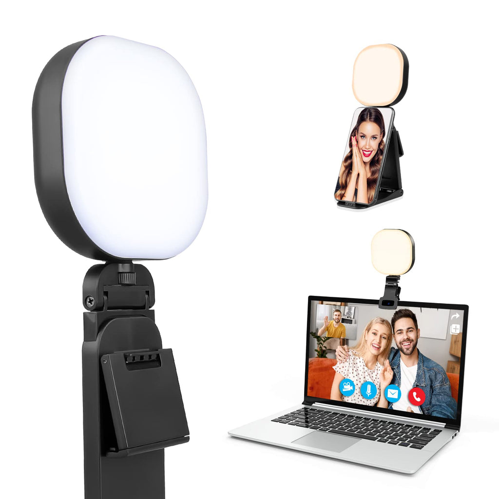 Aureday Selfie Light, LED High Power Clip-on Phone Light with Adjustable Stand, Dimmable Streaming Light for Computer/Laptop/Webcam/iPad, for Zoom Calls/Video Conference/Live Streaming 4in Black