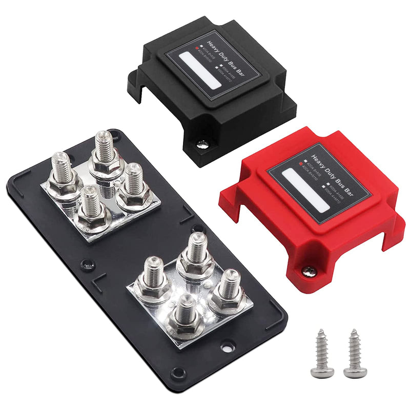 400 Am Power Distribution Block Bus Bar Pair with Cover Marine Bus Bar, Automotive, and Solar Wiring 8x3/8 M10 Studs Heavy Duty Power 400A