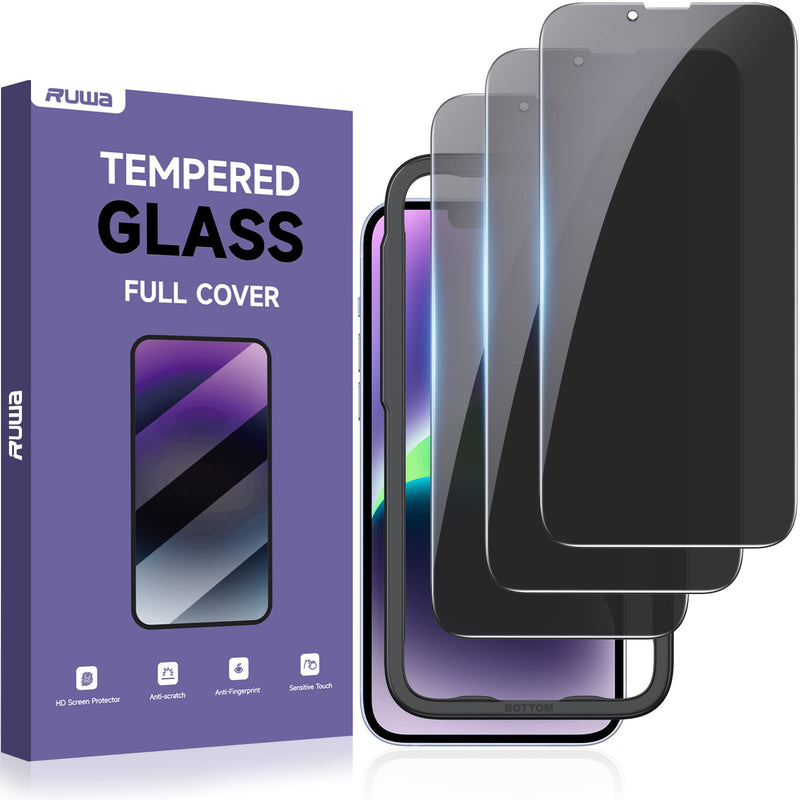 Privacy Screen Protector for iPhone 13/13 Pro/14 [3-Pack][6.1 Inch] Display Tempered Glass Film with Easy Installation Frame, Ultra HD, 9H Hardness, Scratch Resistant, Case Friendly iPhone 13/13 Pro/14-6.1 Inch Privacy 3-Pack