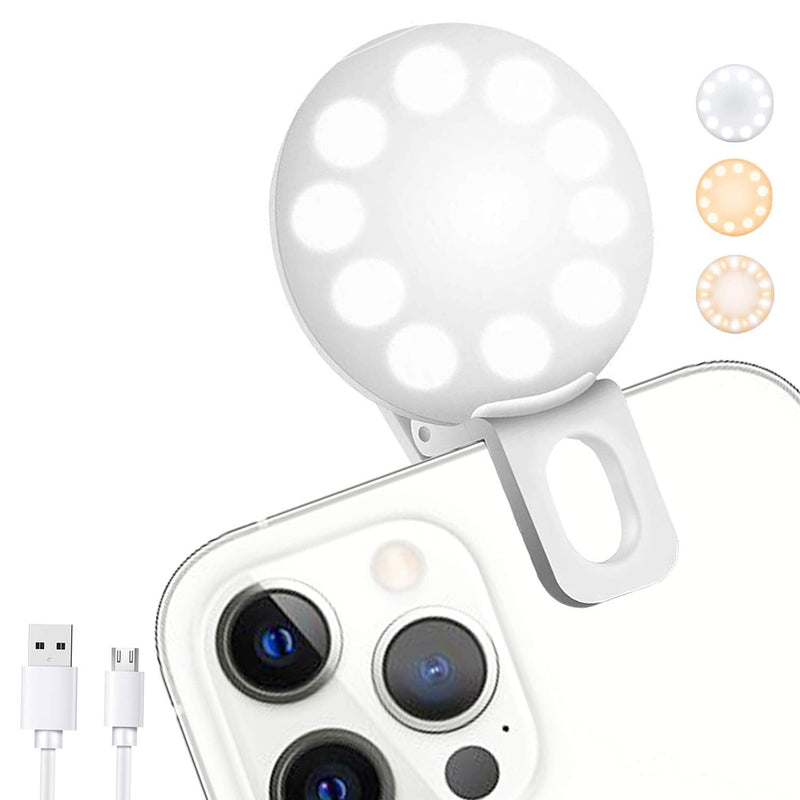Mini Ring Light, Upgraded Sansent Small Clip On Ring Light, Portable LED Light for Phone, 3 Color Lighting Modes and Adjustable Brightness Selfie Light, Tool for Tiktok Stuff, Photos (White)
