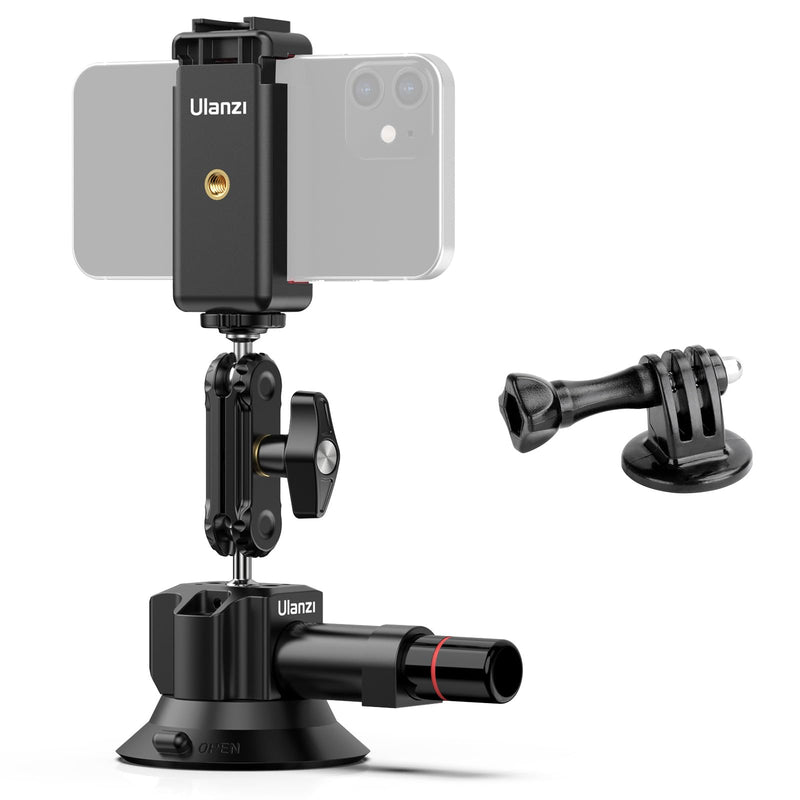 [AUSTRALIA] - UURig SC-01 Suction Mount 3" for Vlogging Action Camera Car w Smartphone Clamp Compatible with DJI OSMO Pocket 3/OSMO 360/Insta 360 x5/Xtra/iPhone 17 16 15 14Pro Max, 1/4" Magic Arm Windshield Window 3" SC-01 Suction Mount 