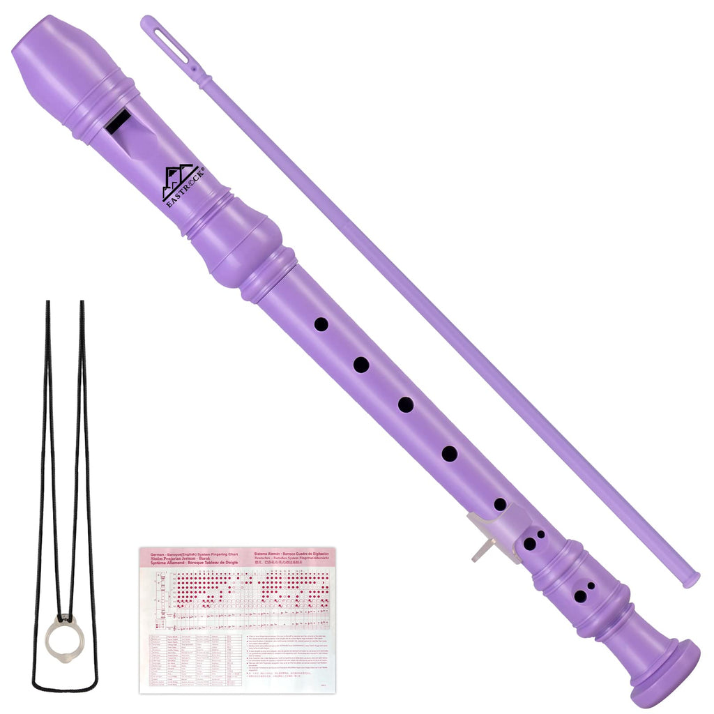 Eastrock Soprano Recorder for Kids Beginners, Recorder Instrument German Style C Key 3 Piece ABS with Cleaning Rod, Fingering Chart, Packing Bag, Thumb Rest Purple