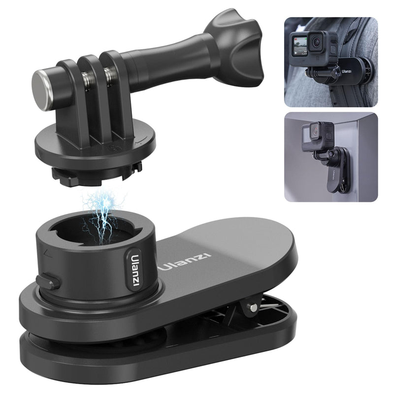 ULANZI Backpack Mount for Gopro, Go Quick II Magnetic Suction Clip Clamp Mount Quick Release Shoulder Strap Holder Universal Accessories for Gopro Max Hero 11 10 9 8 7 6 5 Black DJI Action
