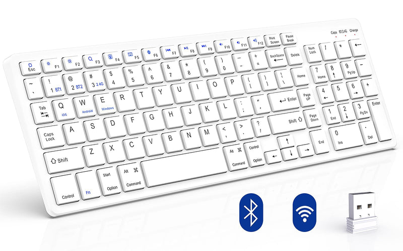 [AUSTRALIA] - Wireless Keyboard, Bluetooth Keyboard with Number Pad, 2.4G+Bluetooth Full-Size Quiet Computer Keyboard for iPad 10.2(9th/8th/7th)/iPad Air 5th/4th/iPad Pro 11/12.9, iPad 10.5/9.7/iPad Mini (White) White 