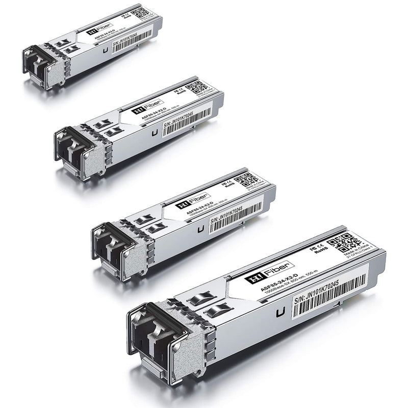 H!Fiber 4 Pack 1Gb Multi Mode SFP LC Module, 1000Base-SX SFP Fiber Transceiver, for Cisco GLC-SX-MMD, Ubiquiti UniFi UF-MM-1G, Mikrotik, Fortinet, D-Link, Netgear, Intel, (MMF,850nm,550m,DDM) 1000Base-SX: 550m x4