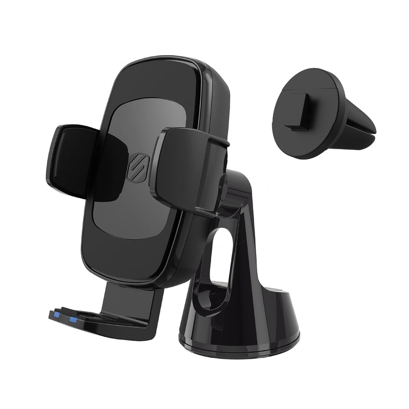 Scosche UQ3WDV-SP Windshield/Dashboard/Vent Qi-Certified 15W Wireless Charging Universal Cell Phone Car Mount, Adjustable Hands-Free Cell Phone Holder with Stick Grip, Black Gen 3 Windshield / Dash / Vent