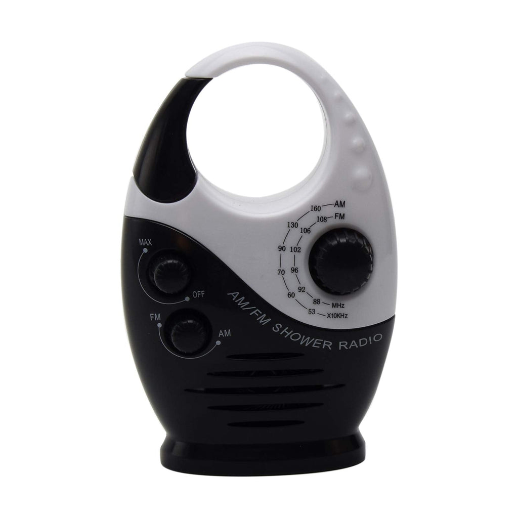 Waterproof Shower Radio, Splash Proof AM/FM Radio with Top Handle for Bathroom Outdoor Use - Built-in Speaker & Adjustable Volume(Black and White) black and white