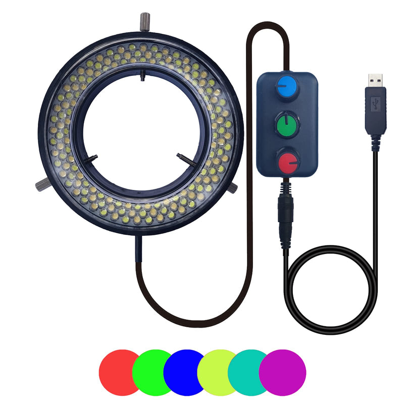 Microscope Light LED Ring Illuminator, USB 144 RGB LED Color Adjustable Lamp for Industry Electronic Monocular Binocular Trinocular Stereo Microscope Camera USB 144 LED RGB