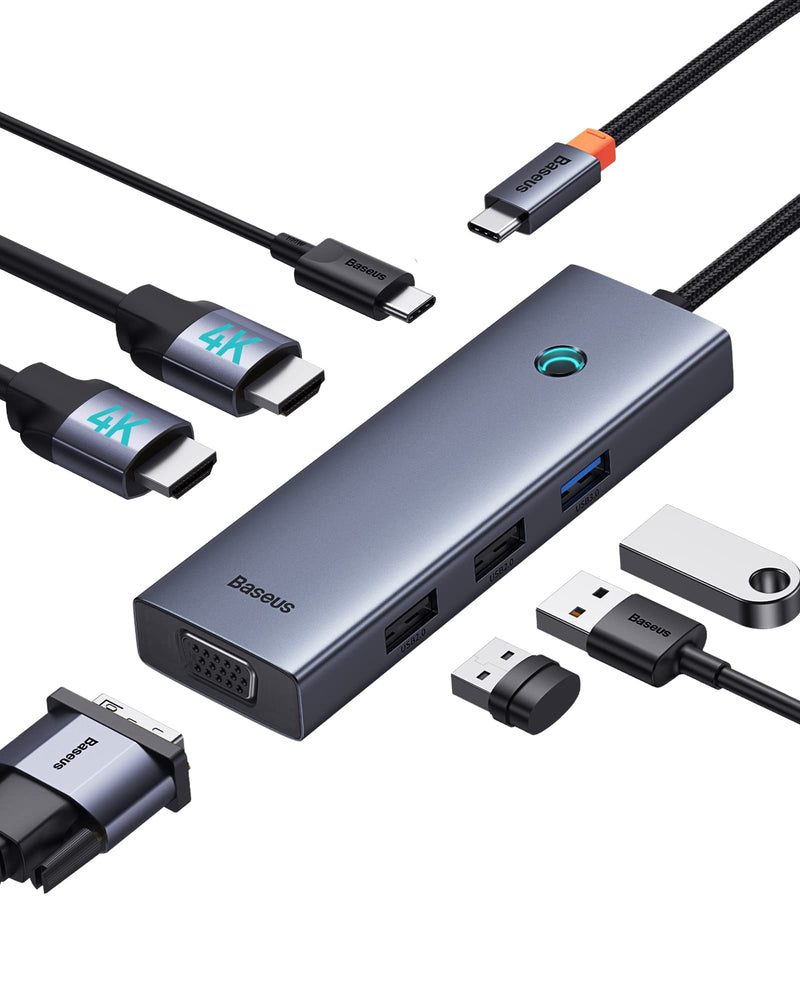 Docking Station Dual Monitor, Baseus 7 in 1 USB C Docking Station 3 Monitors, USB C HUB with 4K HDMI, 100W PD, 3 USB for iPhone 15/MacBook/Dell/HP