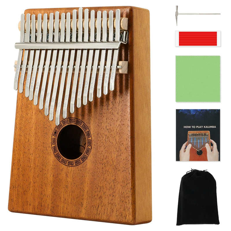 Kalimba Thumb Piano 17 Keys Portable Mbira Finger Piano with Study Instruction and Tune Hammer Kalimba Gifts for Kids Adults Beginners Professional mahogany